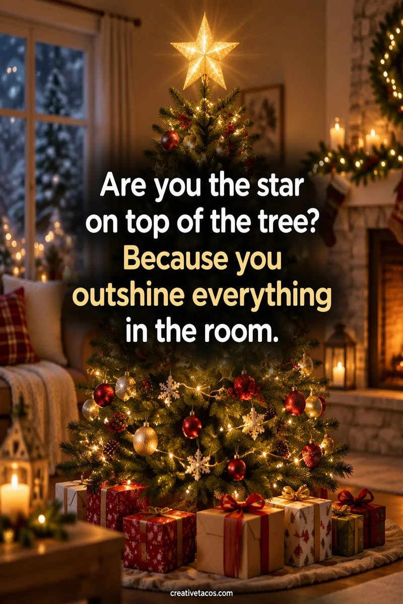 Quote card: Are you the star on top of the tree? Because you outshine everything in the room.