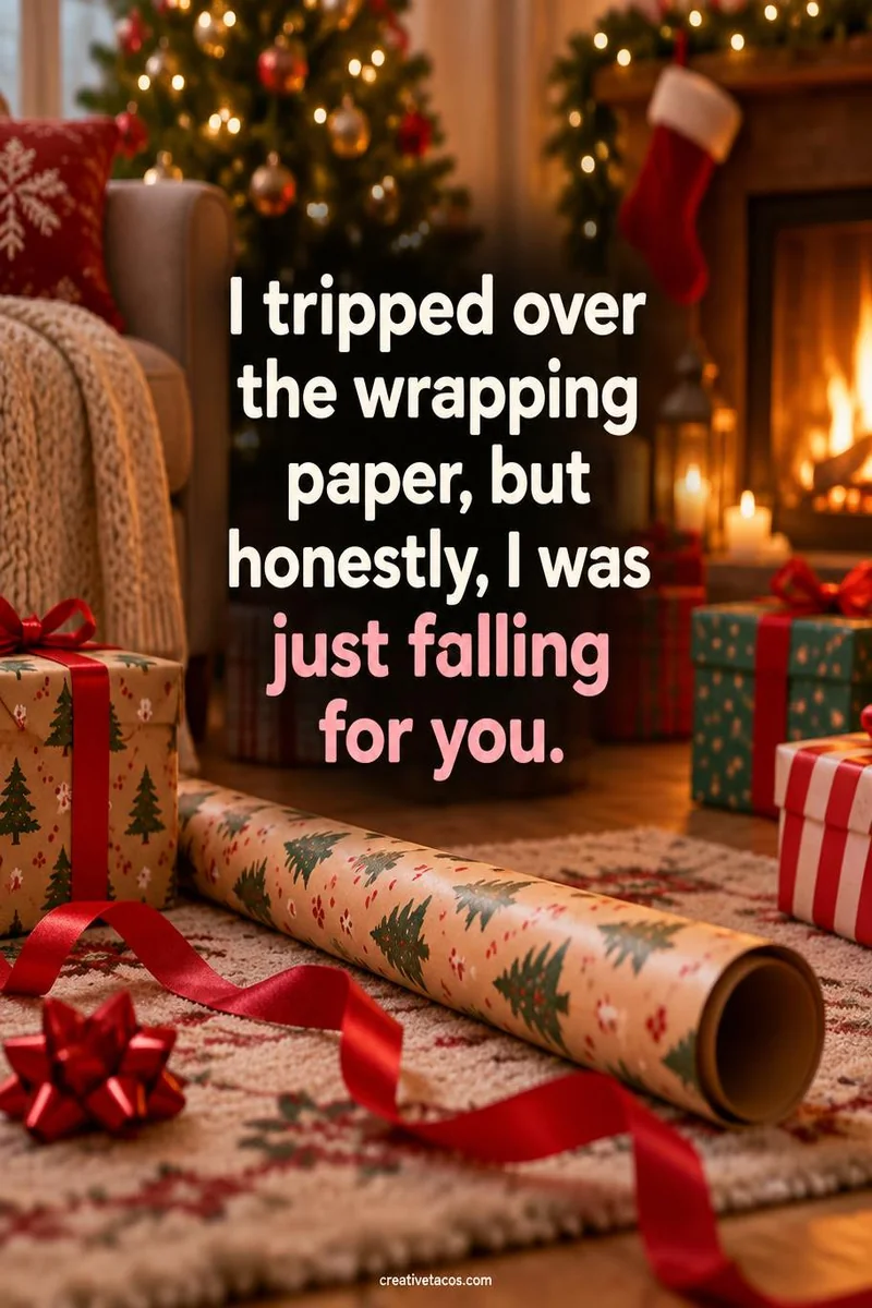 Quote card: I tripped over the wrapping paper, but honestly, I was just falling for you.