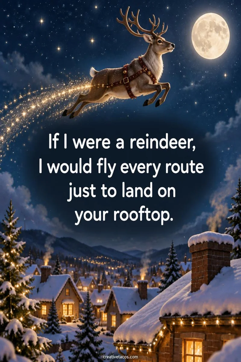 Quote card: If I were a reindeer, I would fly every route just to land on your rooftop.