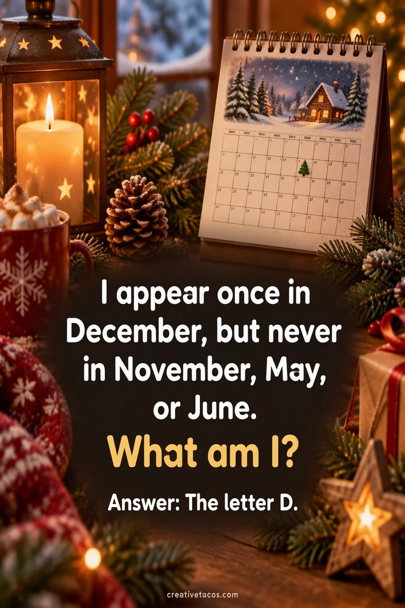 Quote card: I appear once in December, but never in November, May, or June. What am I? Answer: The letter D.