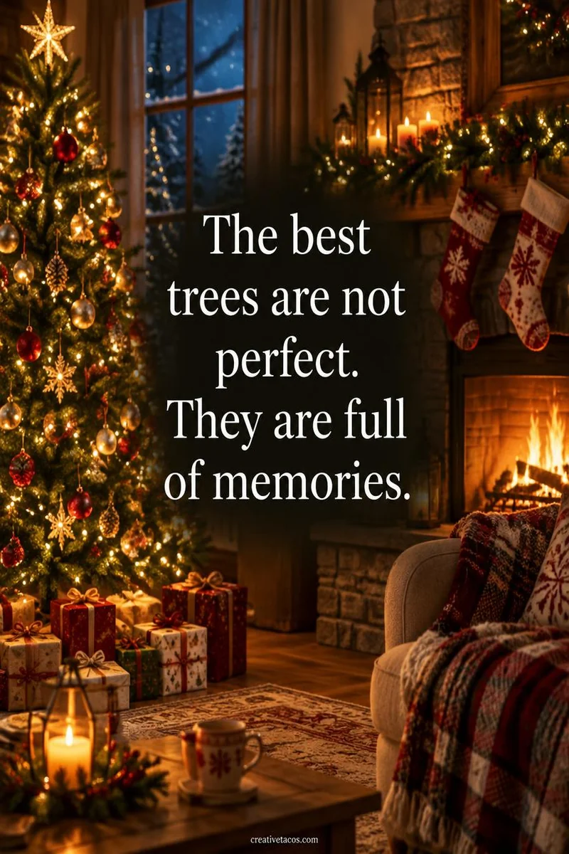 Quote card: The best trees are not perfect. They are full of memories.