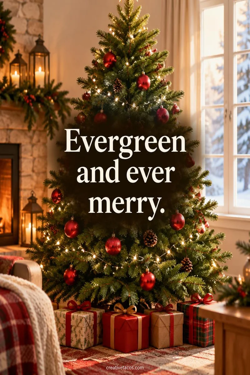 Quote card: Evergreen and ever merry.