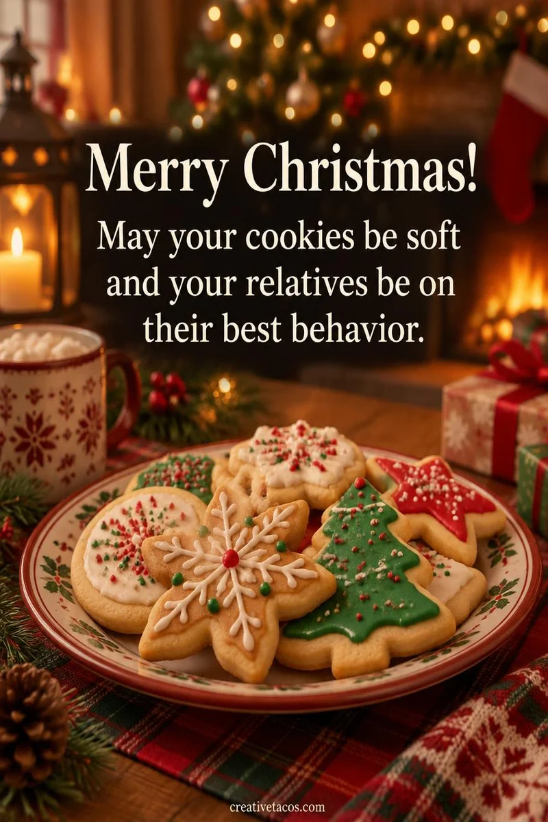 Quote card: Merry Christmas! May your cookies be soft and your relatives be on their best behavior.
