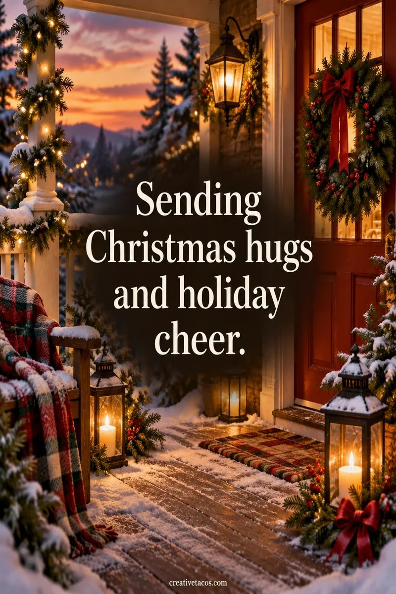 Quote card: Sending Christmas hugs and holiday cheer.
