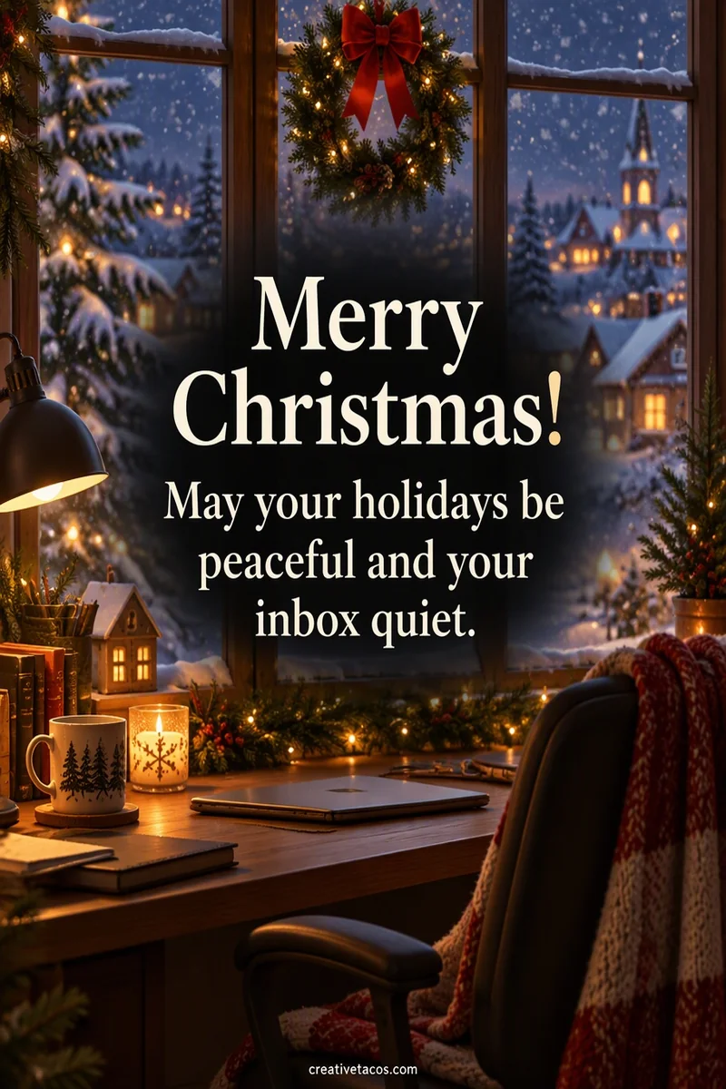 Quote card: Merry Christmas! May your holidays be peaceful and your inbox quiet.