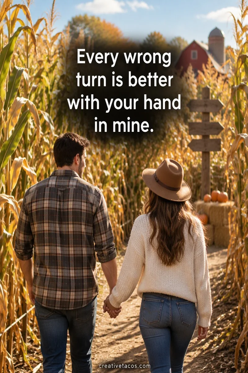 Quote card: Every wrong turn is better with your hand in mine.