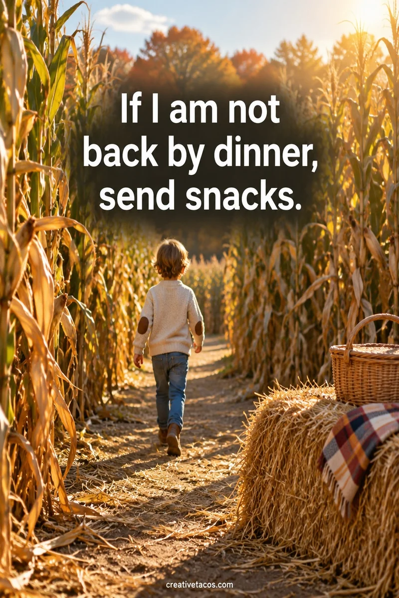 Quote card: If I am not back by dinner, send snacks.