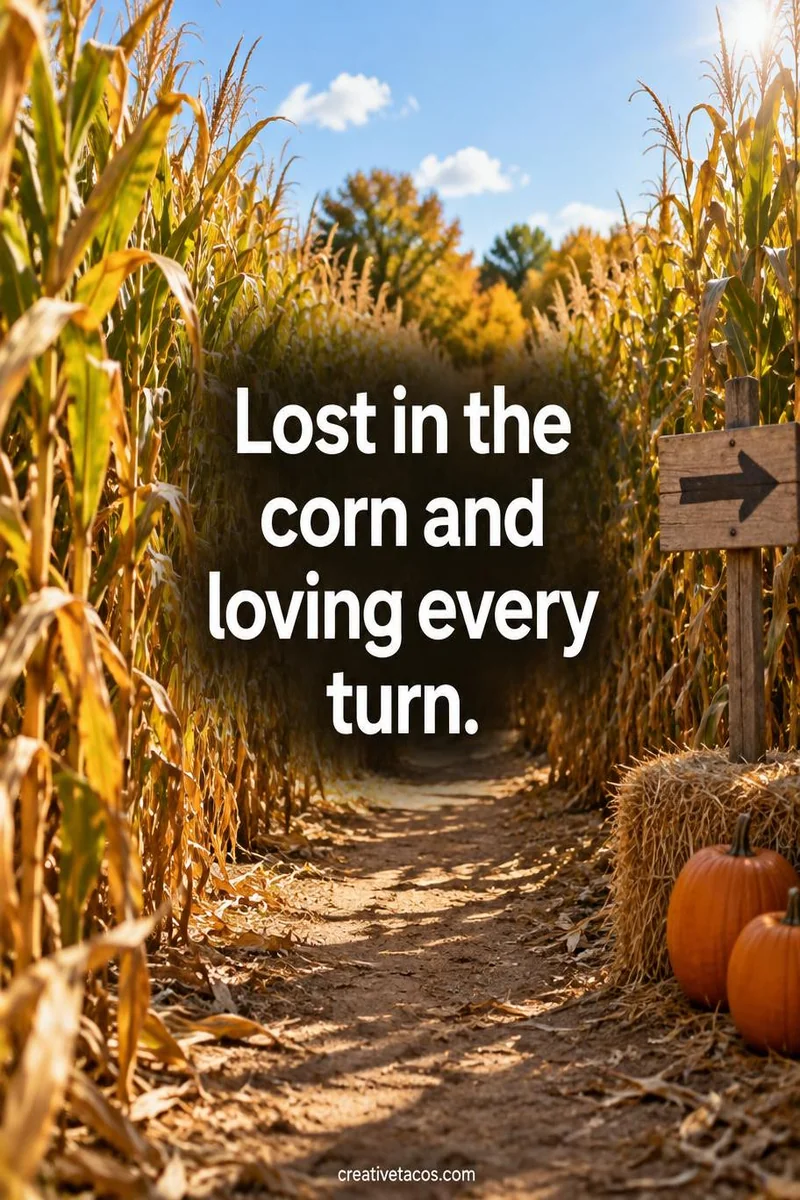 Quote card: Lost in the corn and loving every turn.