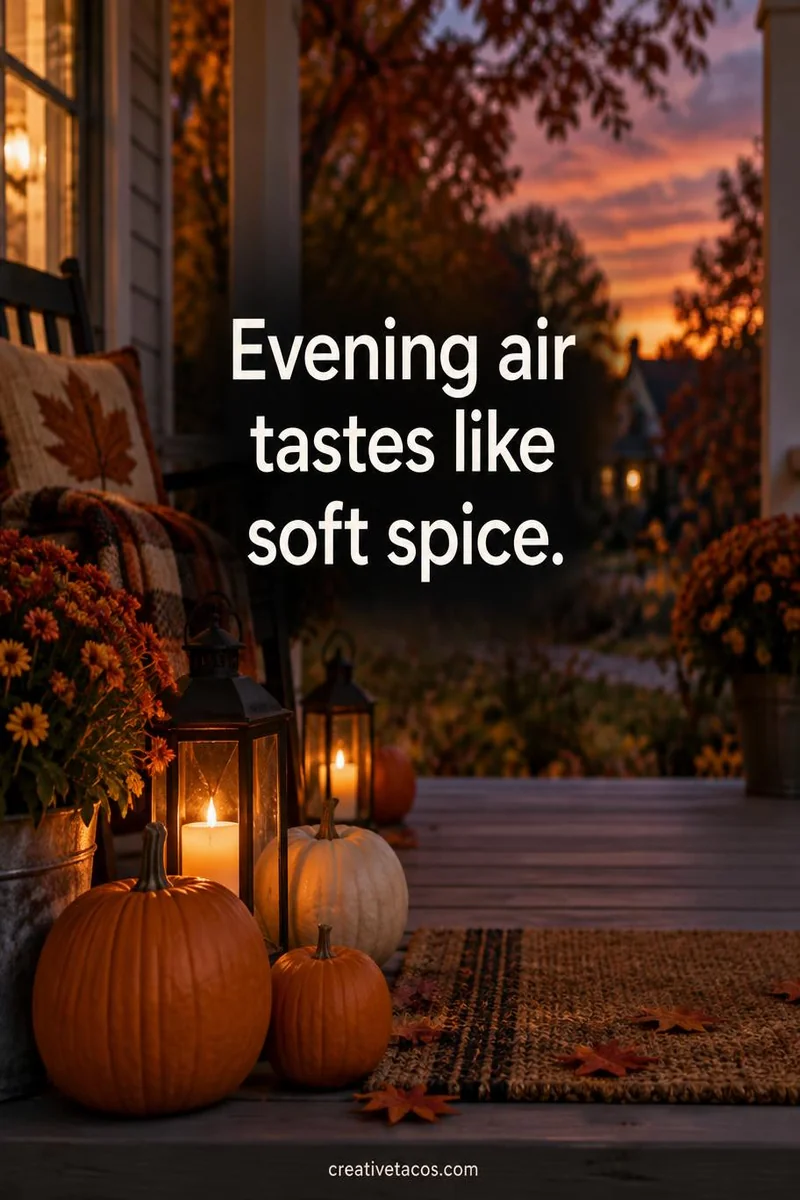 Quote card: Evening air tastes like soft spice.