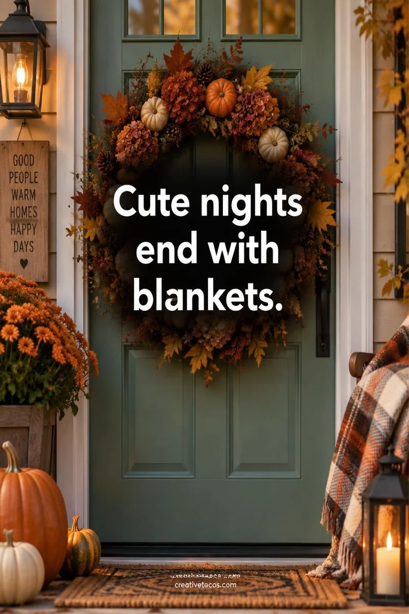 Quote card: Cute nights end with blankets.