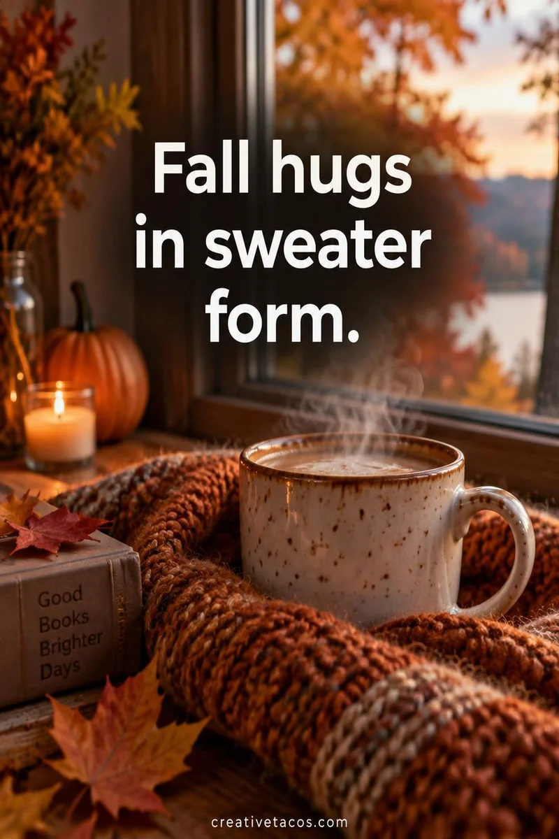 Quote card: Fall hugs in sweater form.