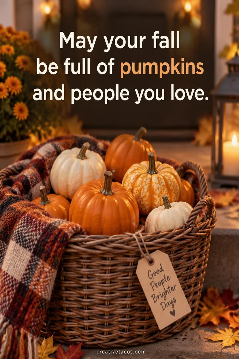 Quote card: May your fall be full of pumpkins and people you love.
