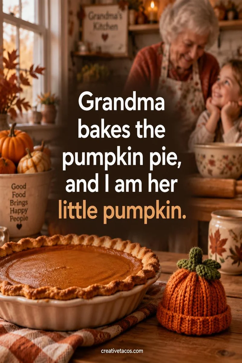 Quote card: Grandma bakes the pumpkin pie, and I am her little pumpkin.