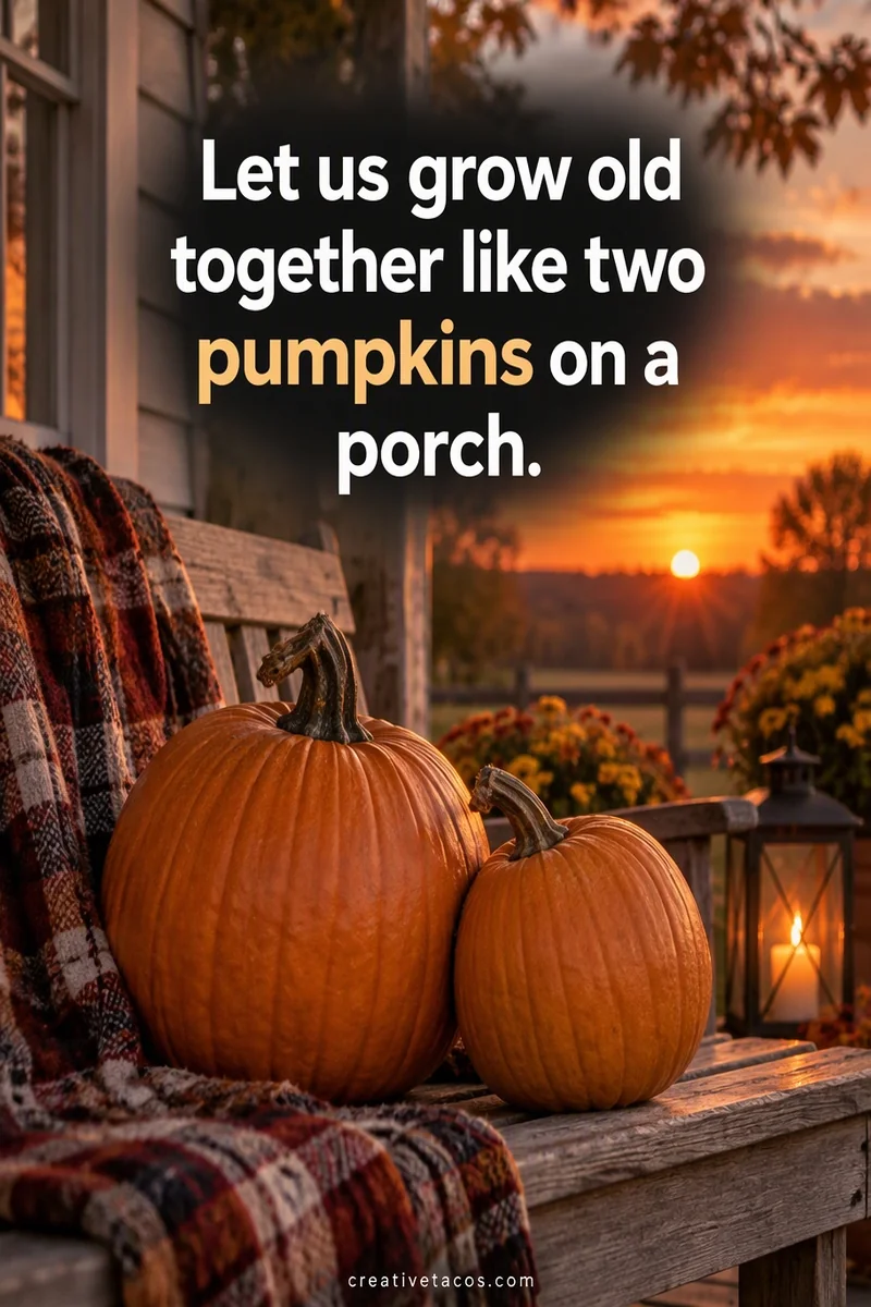 Quote card: Let us grow old together like two pumpkins on a porch.