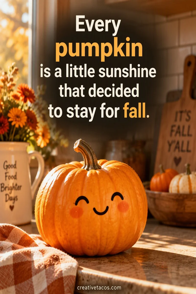 Quote card: Every pumpkin is a little sunshine that decided to stay for fall.