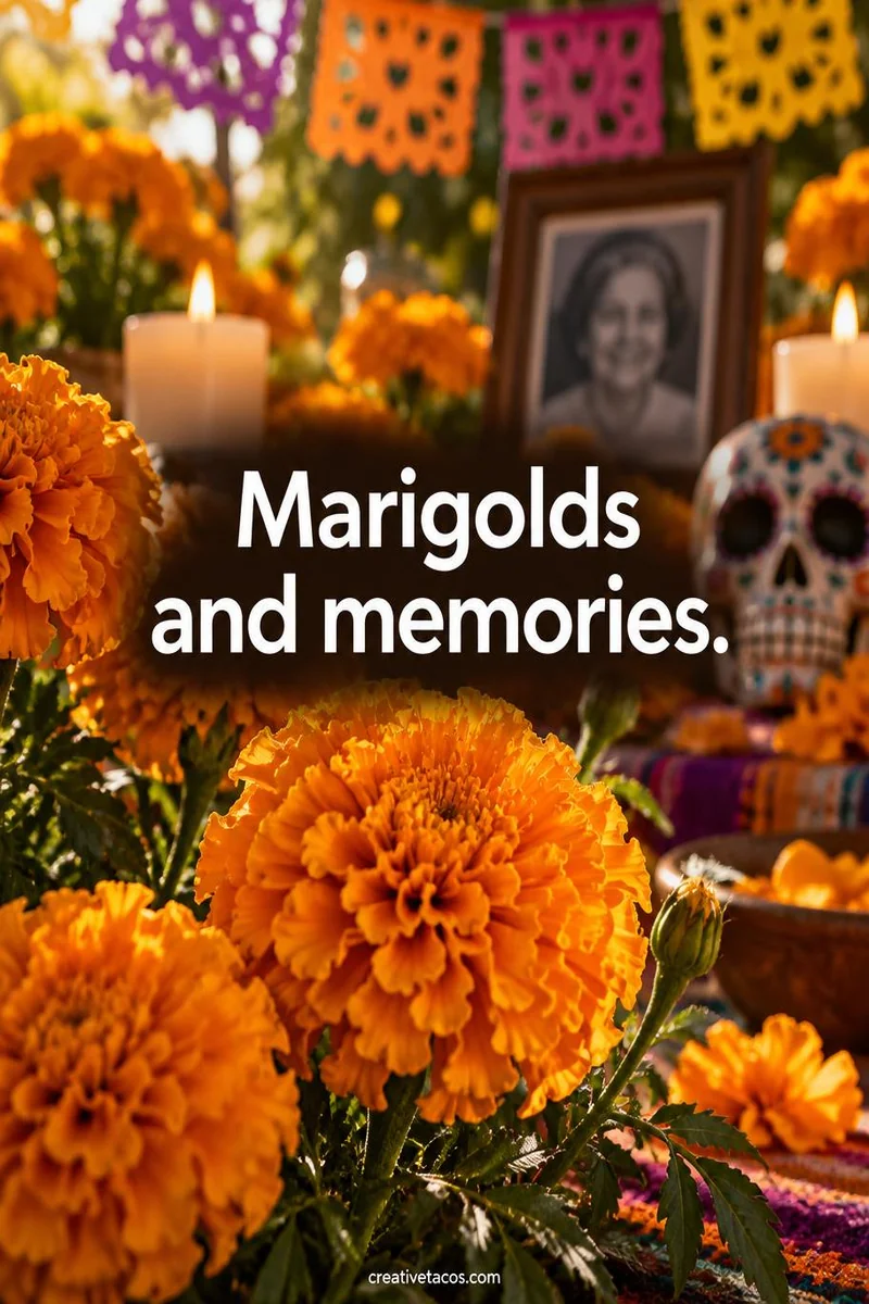 Quote card: Marigolds and memories.