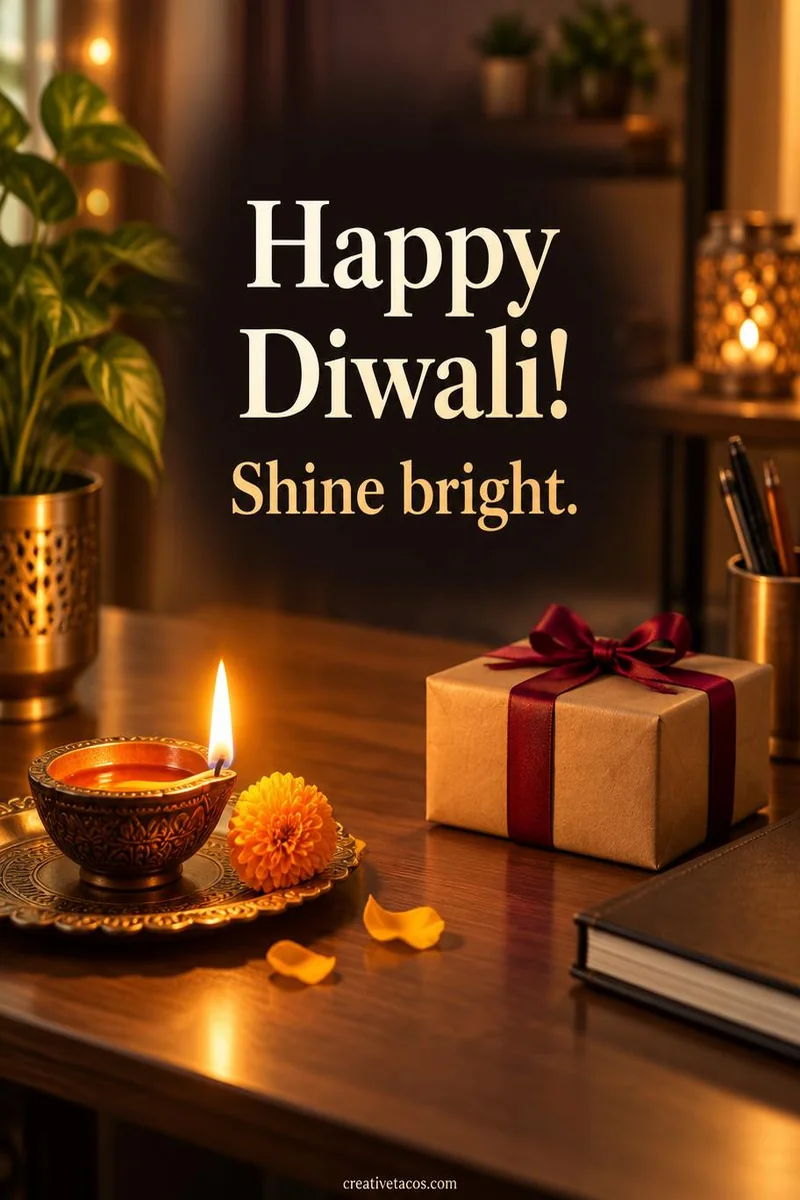 Quote card: Happy Diwali! Shine bright.