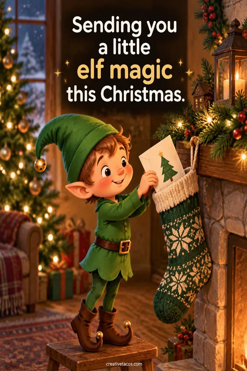 Quote card: Sending you a little elf magic this Christmas.