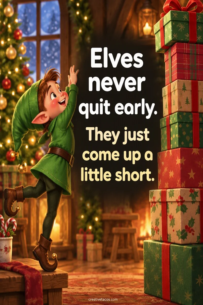 Quote card: Elves never quit early. They just come up a little short.