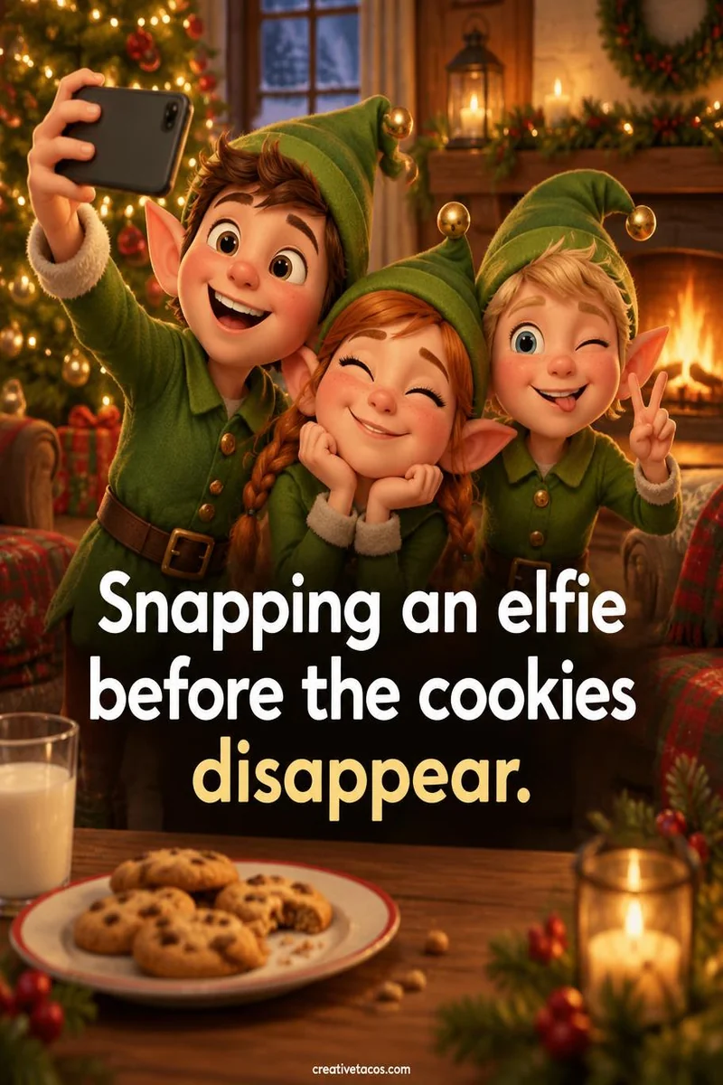 Quote card: Snapping an elfie before the cookies disappear.
