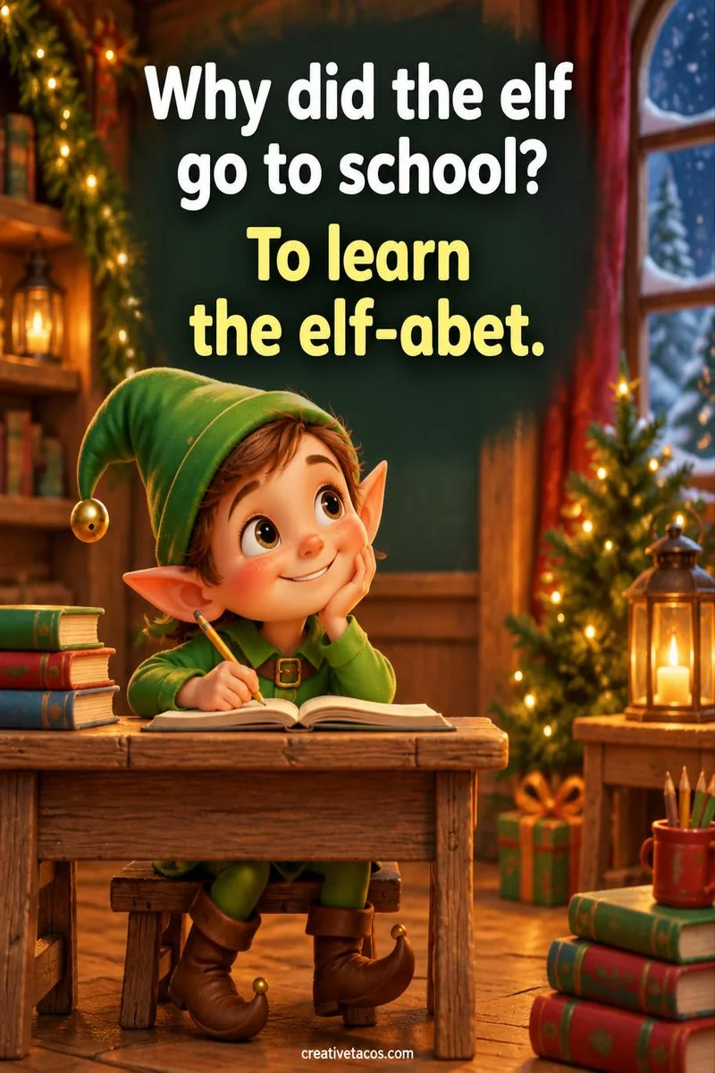 Quote card: Why did the elf go to school? To learn the elf-abet.