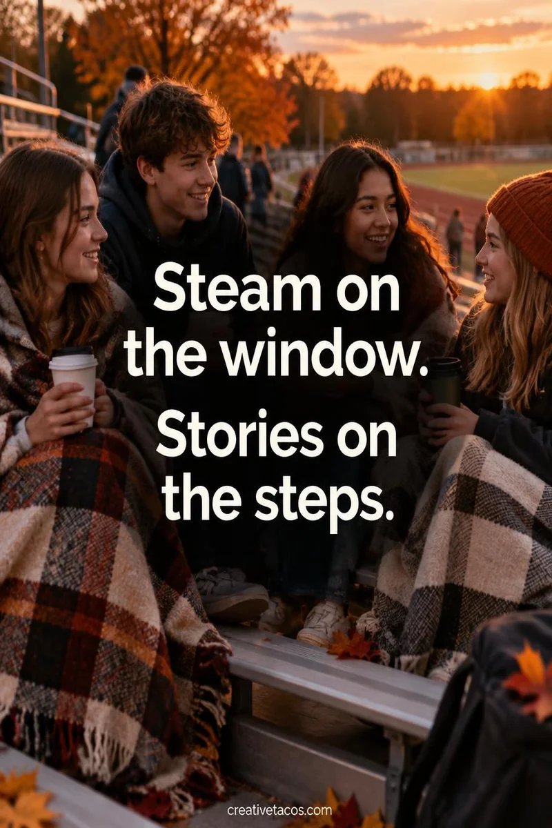 Quote card: Steam on the window. Stories on the steps.