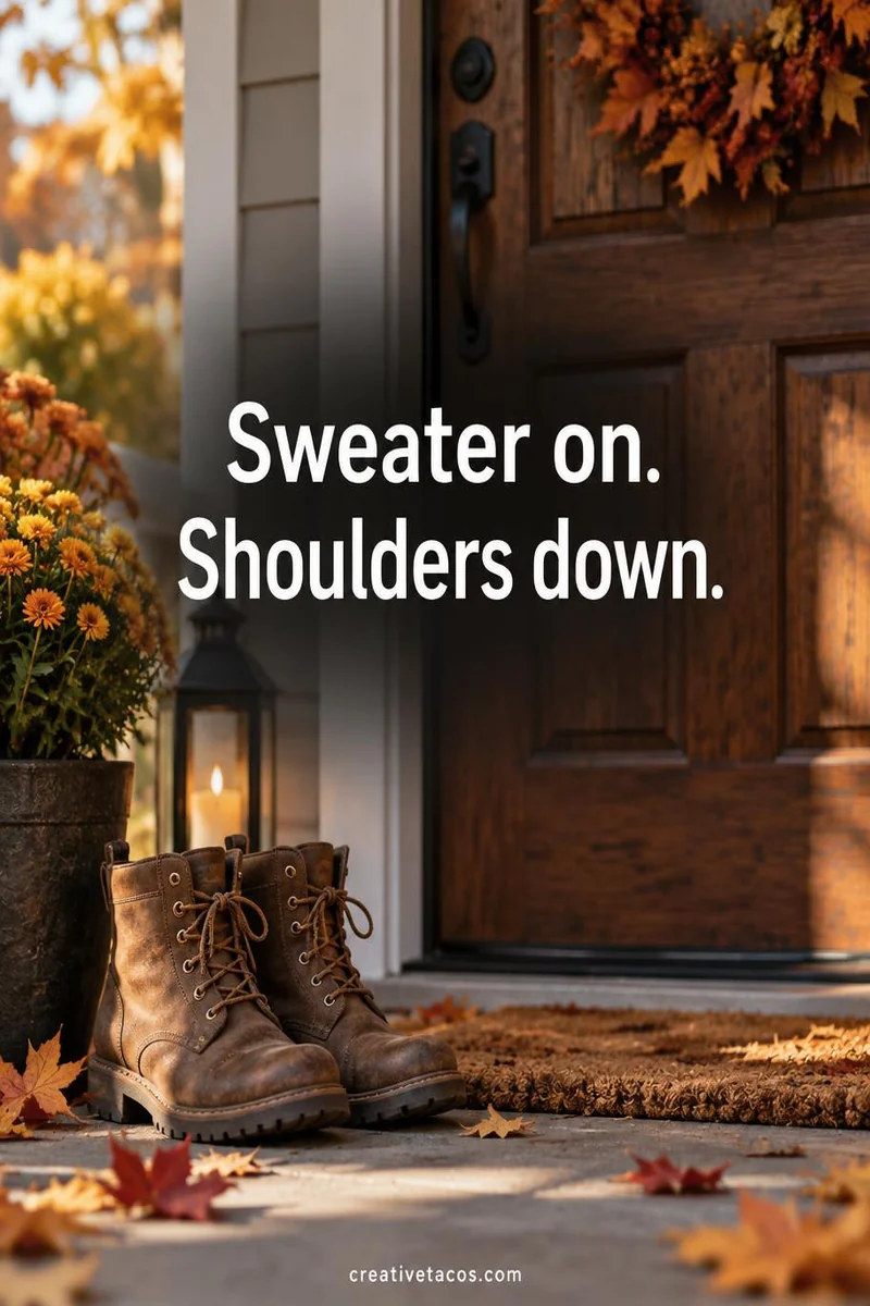 Quote card: Sweater on. Shoulders down.