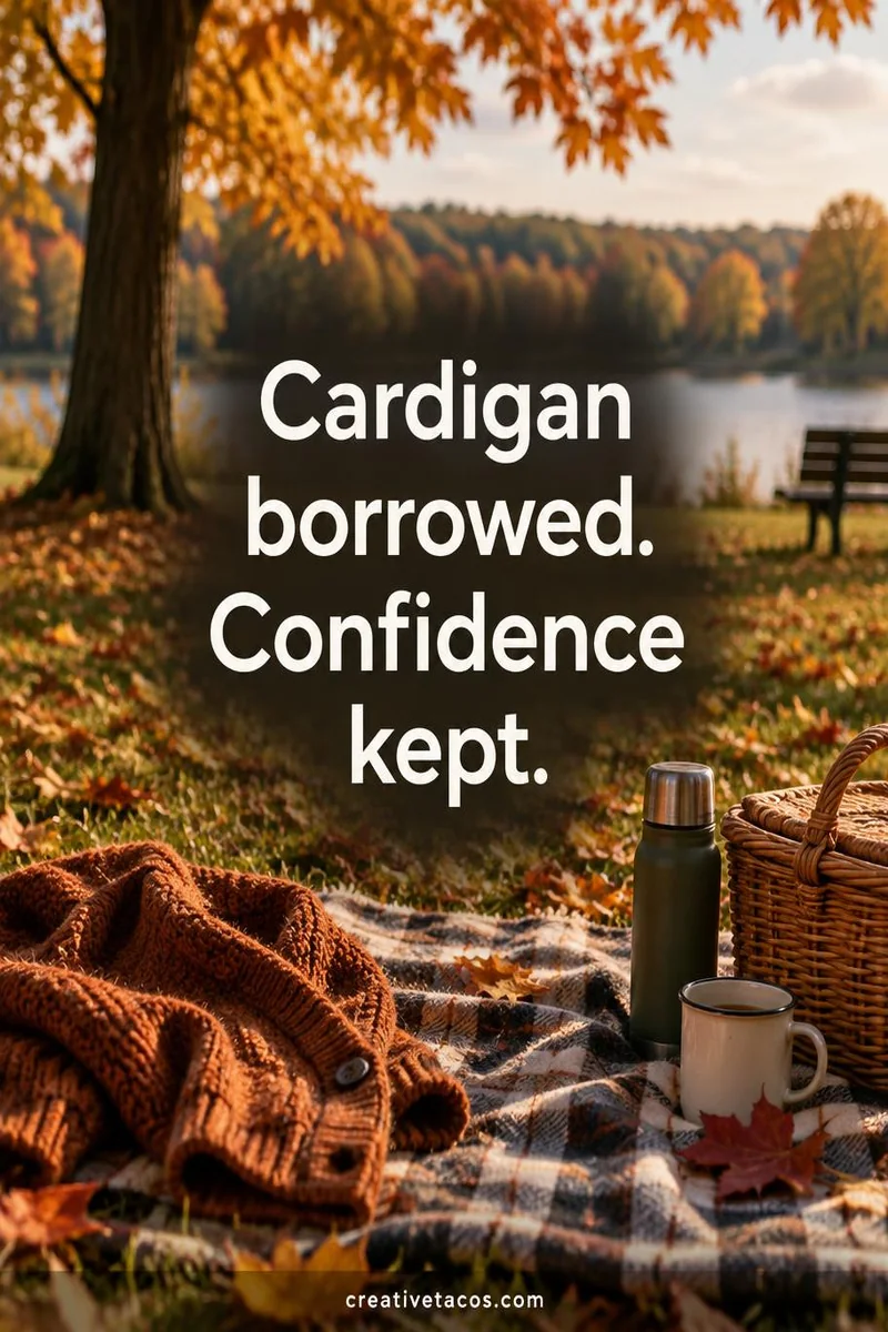 Quote card: Cardigan borrowed. Confidence kept.