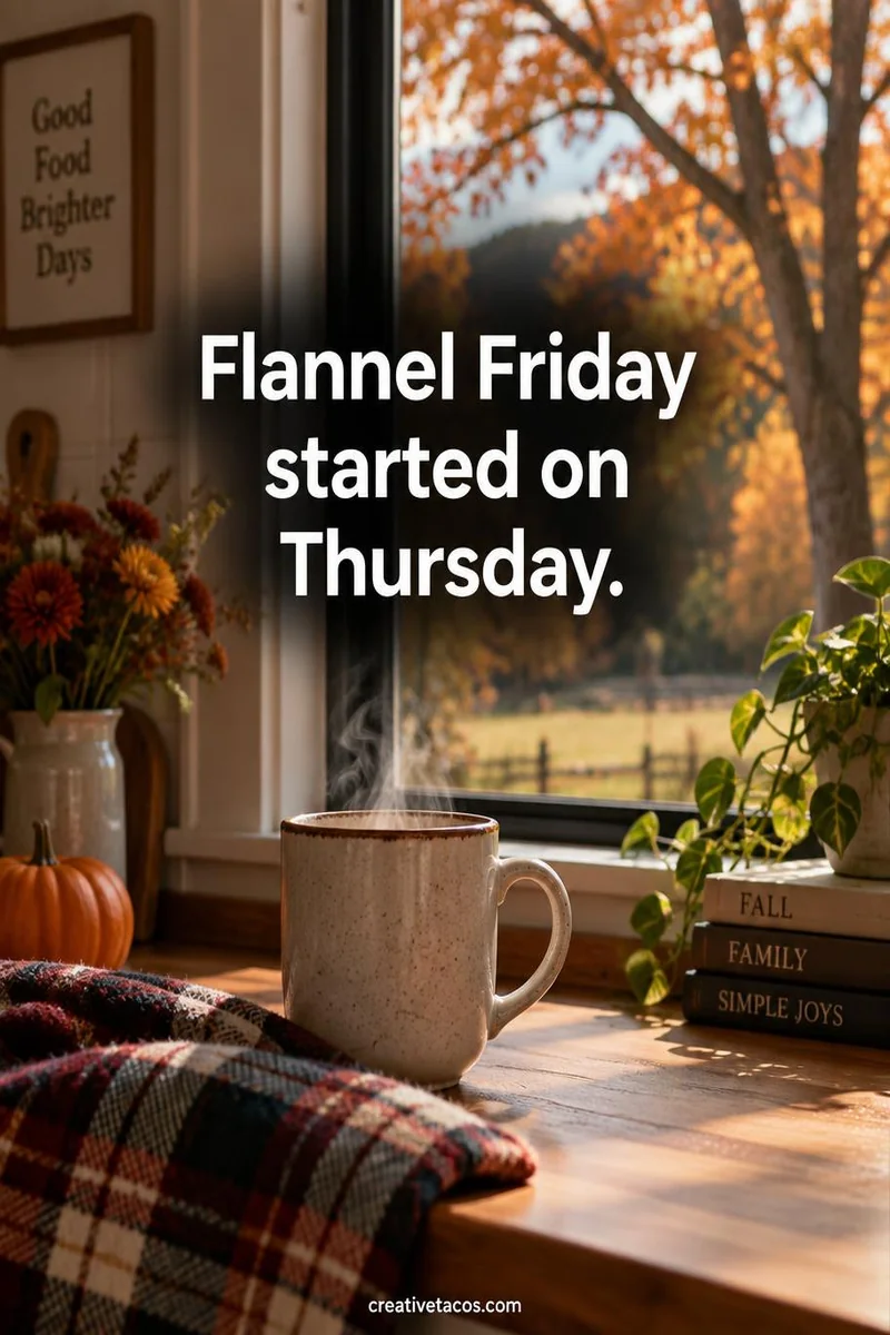 Quote card: Flannel Friday started on Thursday.