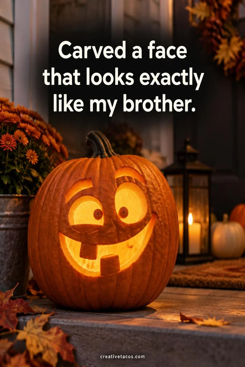Quote card: Carved a face that looks exactly like my brother.