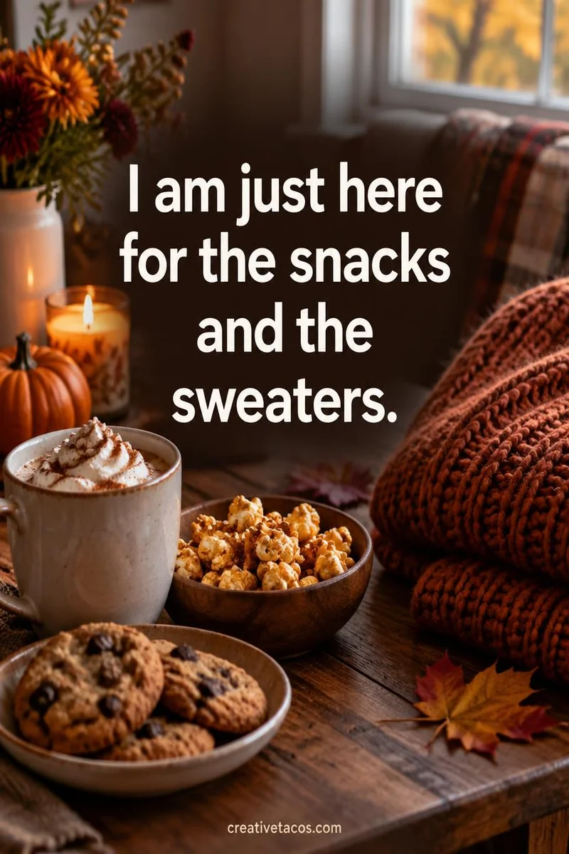 Quote card: I am just here for the snacks and the sweaters.