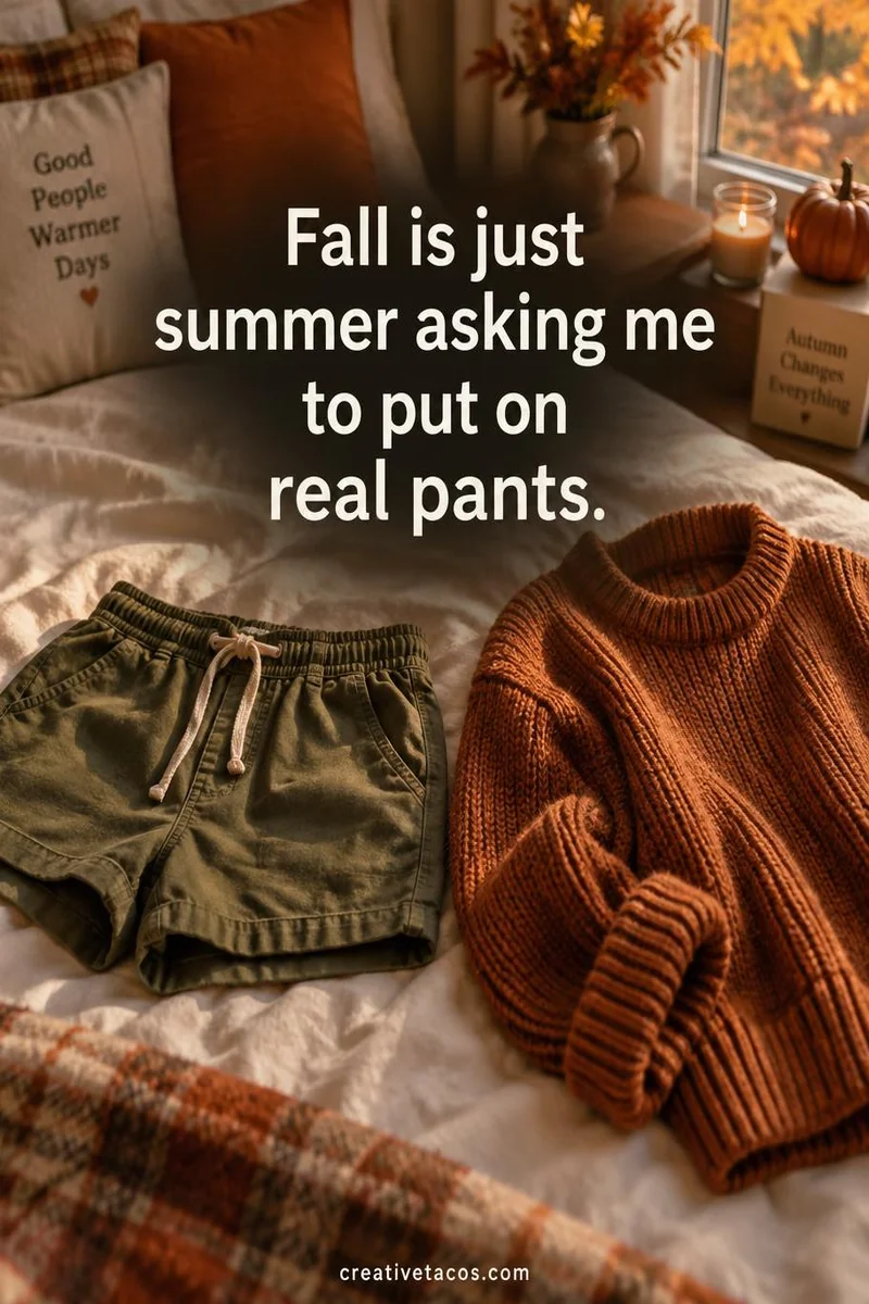Quote card: Fall is just summer asking me to put on real pants.