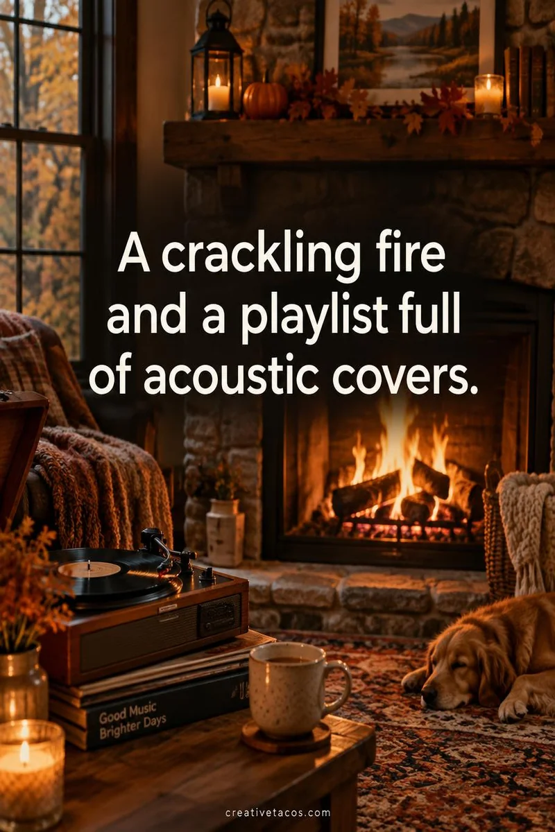 Quote card: A crackling fire and a playlist full of acoustic covers.