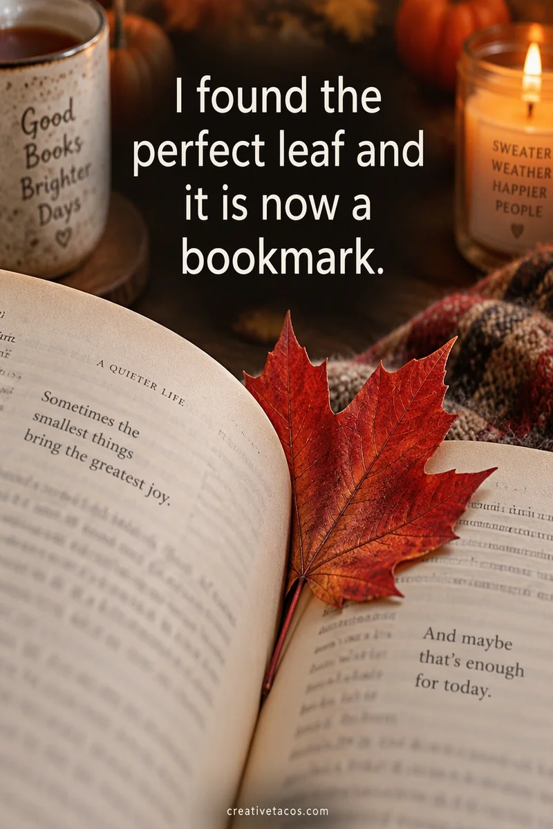 Quote card: I found the perfect leaf and it is now a bookmark.
