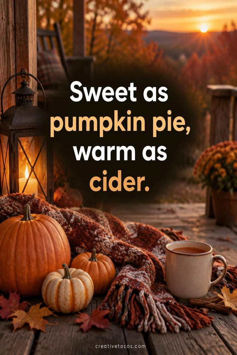 Quote card: Sweet as pumpkin pie, warm as cider.
