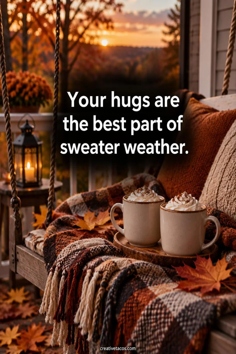 Quote card: Your hugs are the best part of sweater weather.