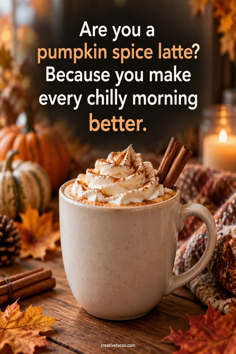 Quote card: Are you a pumpkin spice latte? Because you make every chilly morning better.