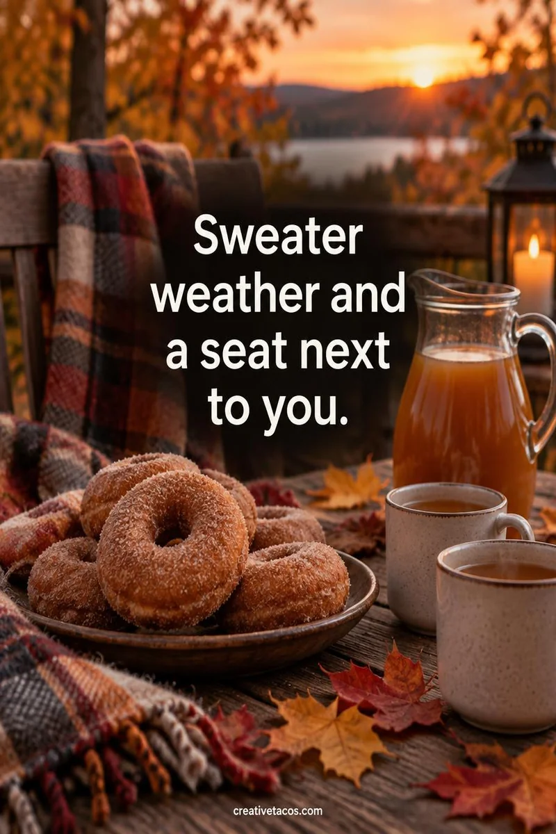Quote card: Sweater weather and a seat next to you.
