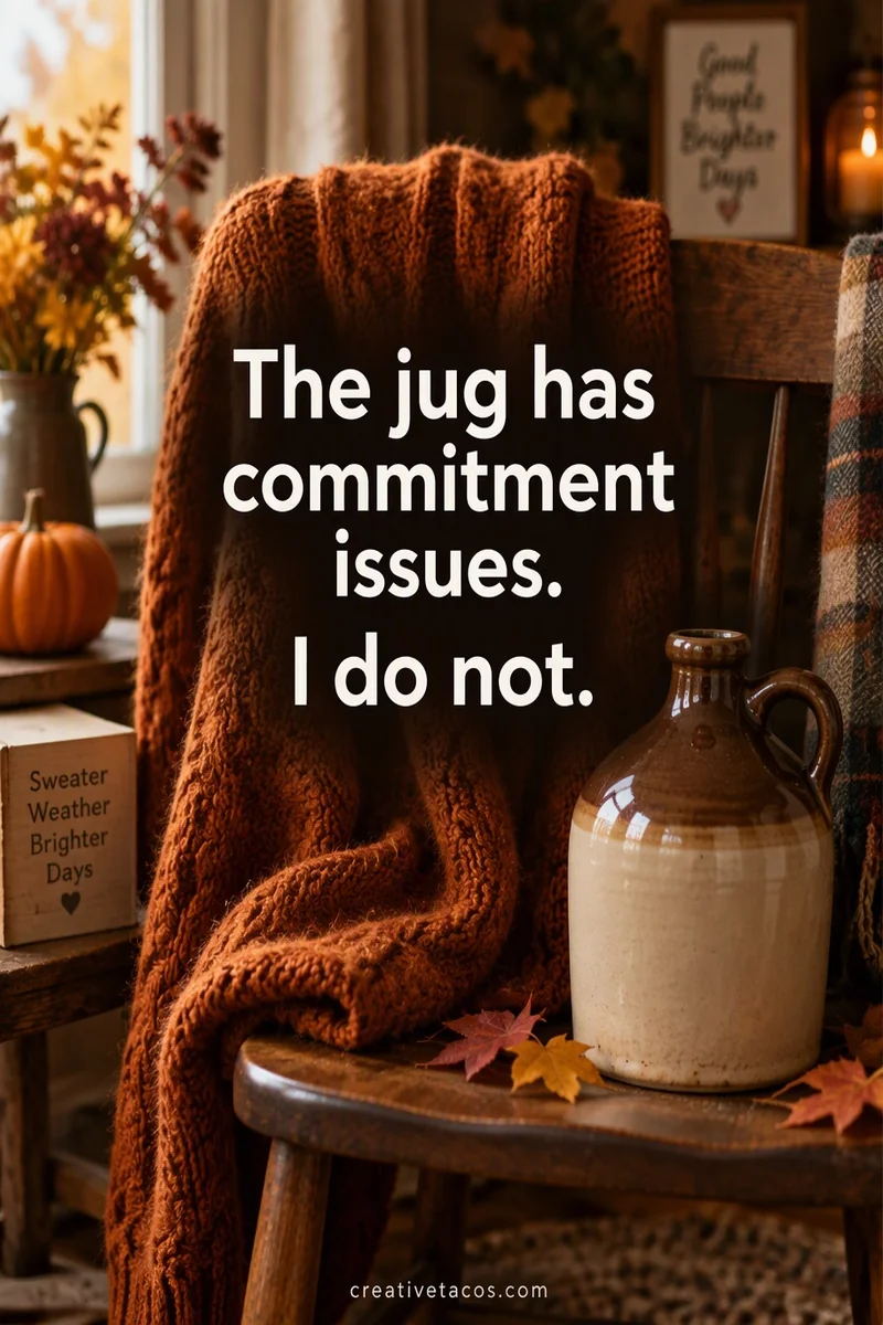 Quote card: The jug has commitment issues. I do not.