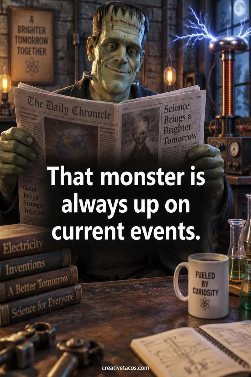 Quote card: That monster is always up on current events.