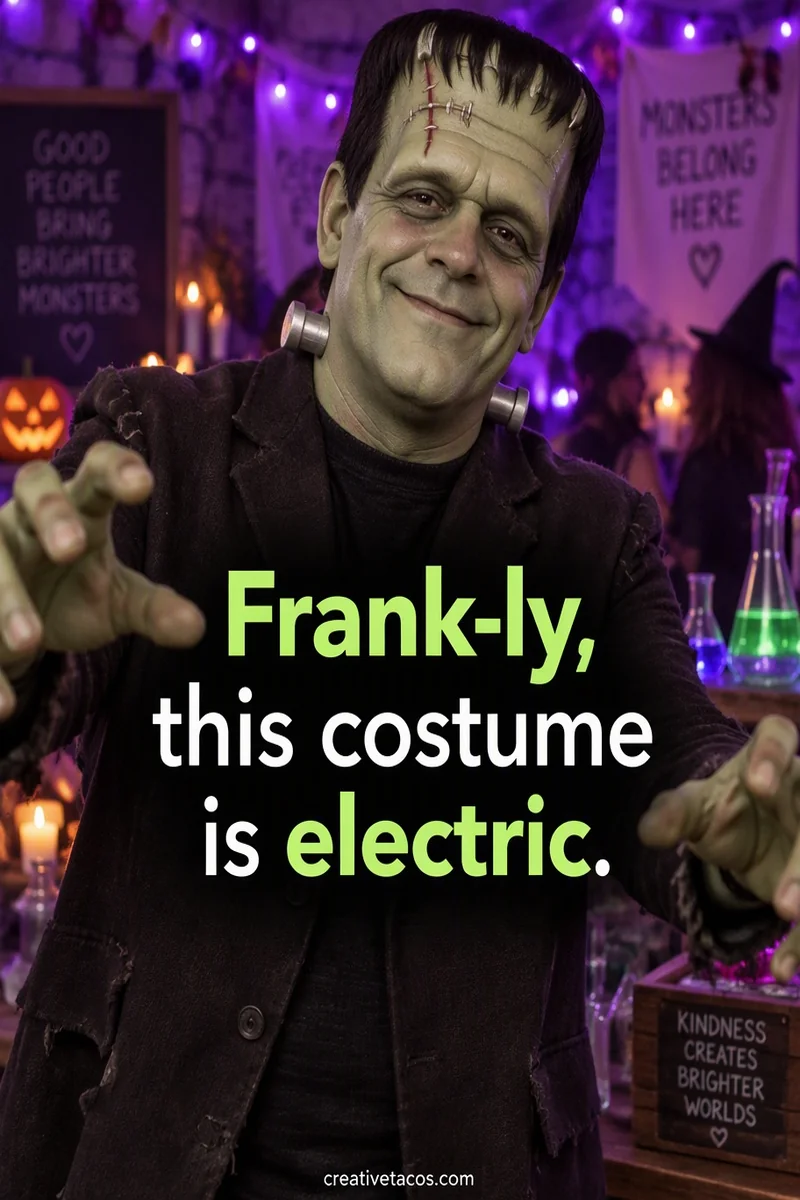 Quote card: Frank-ly, this costume is electric.