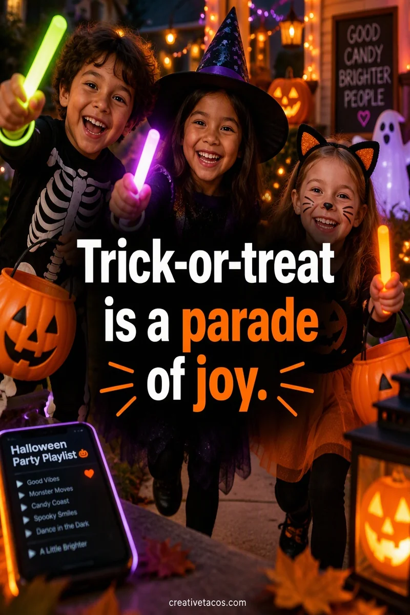 Quote card: Trick-or-treat is a parade of joy.