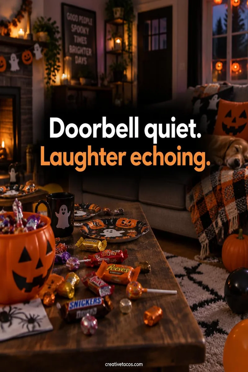 Quote card: Doorbell quiet. Laughter echoing.