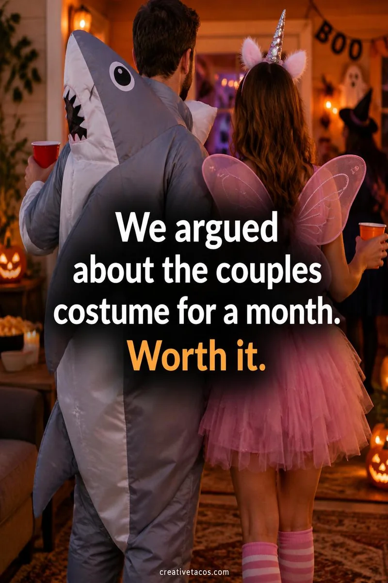 Quote card: We argued about the couples costume for a month. Worth it.