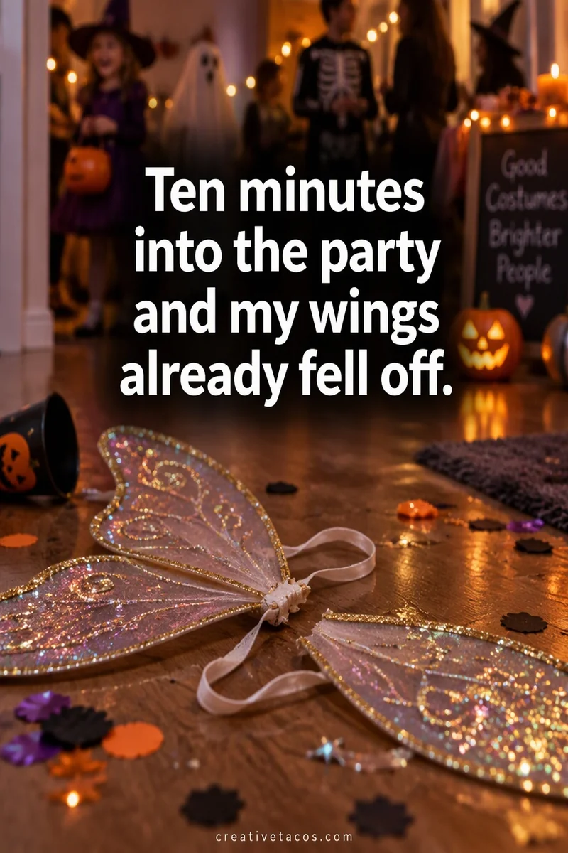 Quote card: Ten minutes into the party and my wings already fell off.