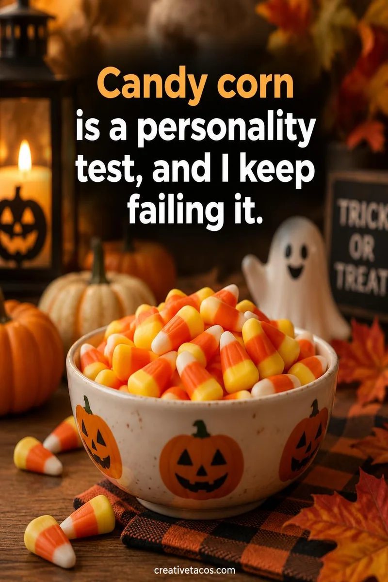 Quote card: Candy corn is a personality test, and I keep failing it.