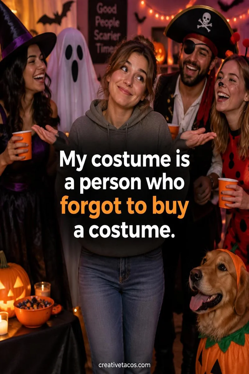 Quote card: My costume is a person who forgot to buy a costume.