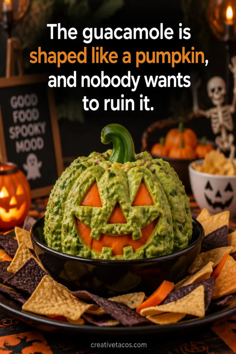 Quote card: The guacamole is shaped like a pumpkin, and nobody wants to ruin it.