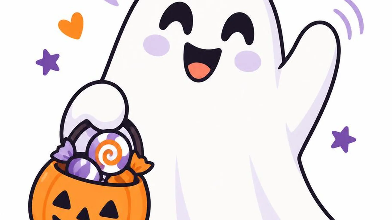 Clean illustration of a friendly sheet ghost and candy on a white background for ghost jokes.
