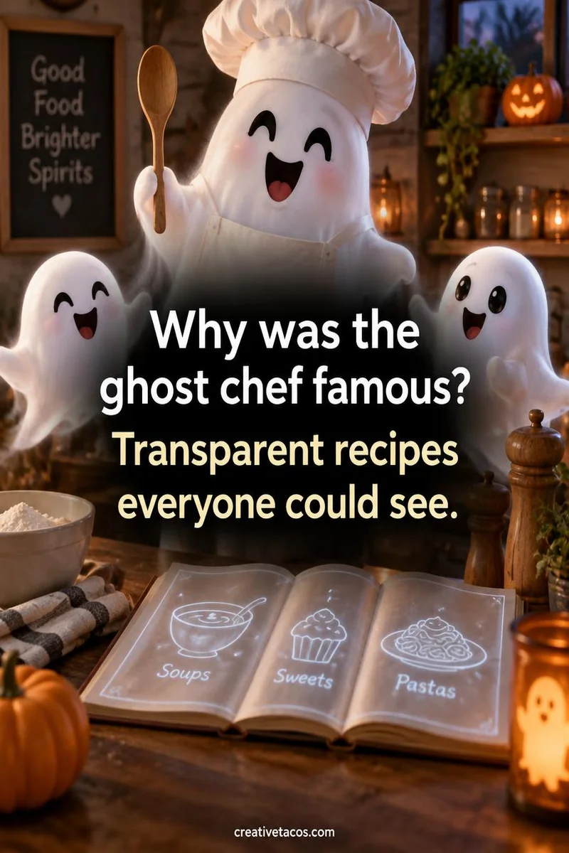 Quote card: Why was the ghost chef famous? Transparent recipes everyone could see.